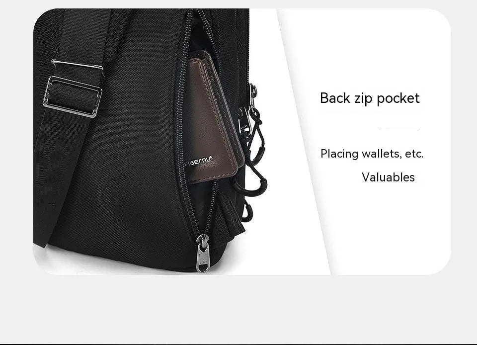 Casual black TPU waterproof chest pack with single shoulder strap and soft handle