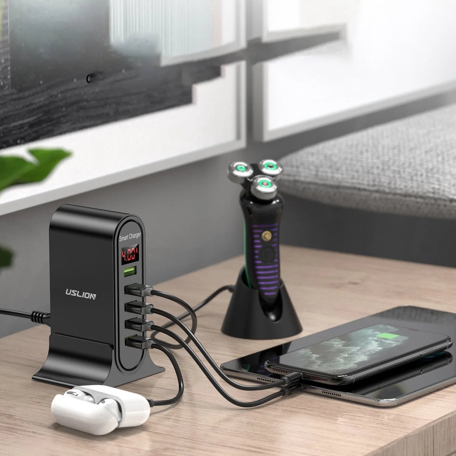 Smart LED digital display USB charger in black or white with EU UK US plug options