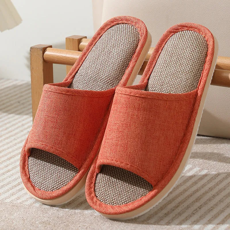Women's linen open toe slippers in multiple colours with thickened sole