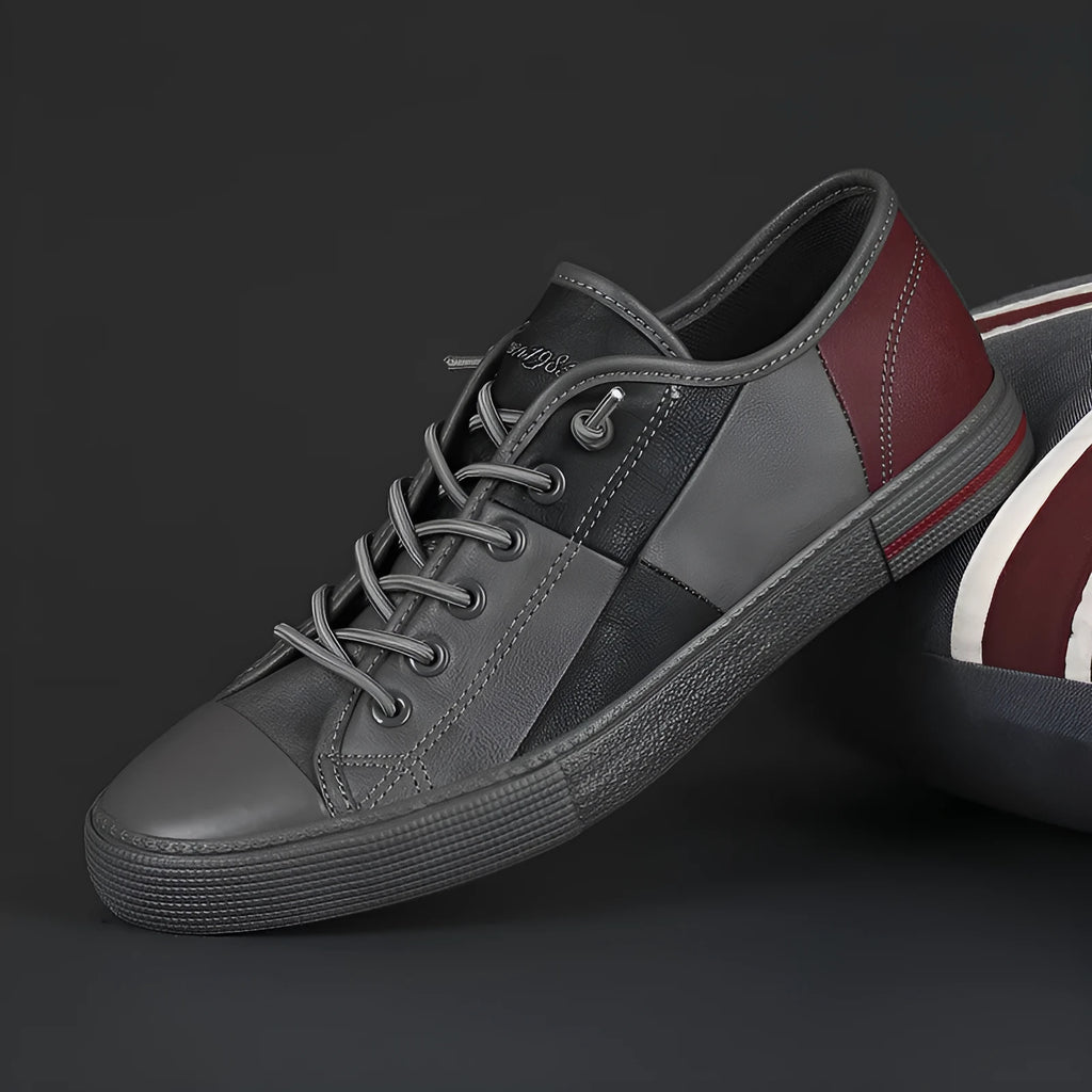 Men's round toe leather pumps with elastic band and vulcanised rubber sole in colour matching design