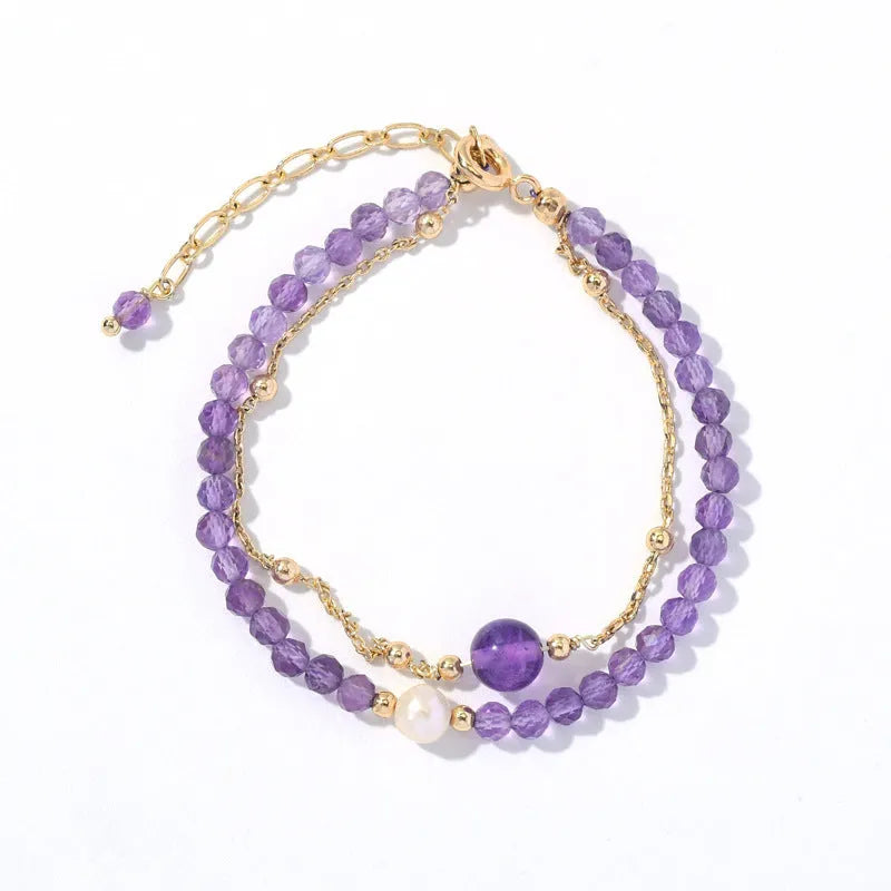 Purple amethyst crystal bracelet with diamond-shaped stones in Chinese style design for women