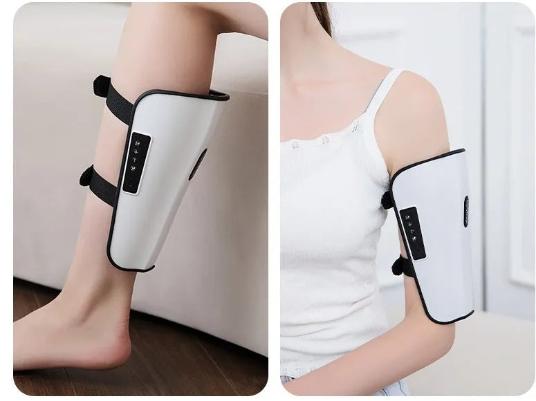 White plastic pulse calf massager with electrotherapy and infrared functions