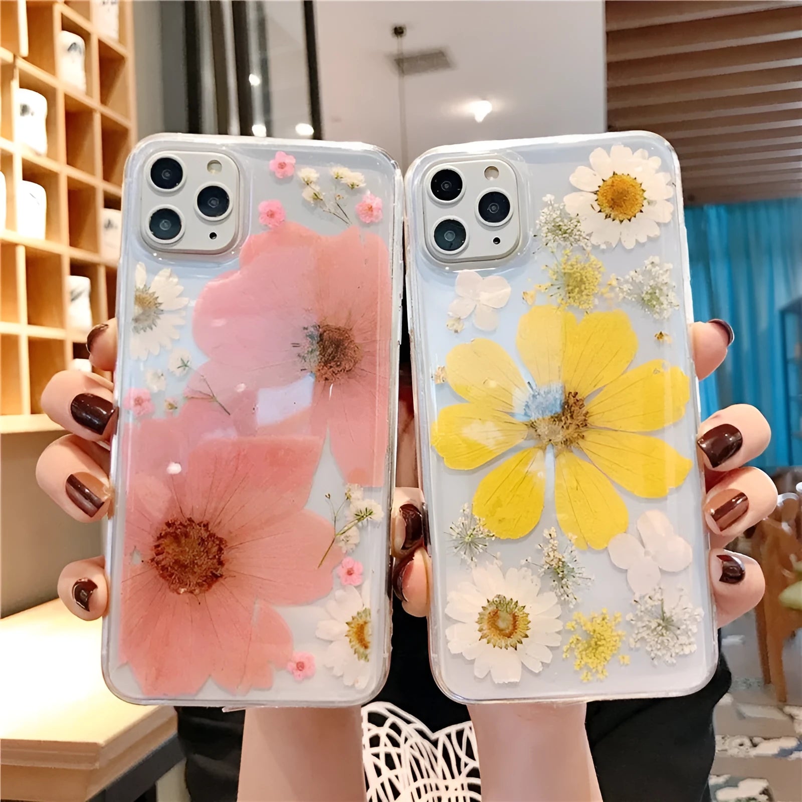 Floral pattern phone case for iPhone showing pink flower design on TPU back cover