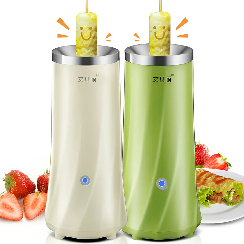 Compact beige white and green automatic breakfast machine for small kitchens