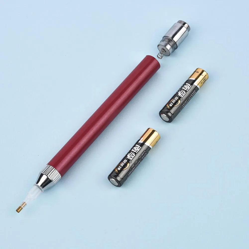 Luminous aluminium alloy drill pen for diamond painting in blue, gold, or red colours