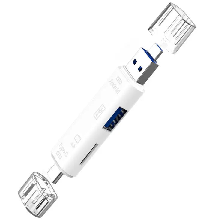 USB C to micro USB OTG hub adapter with TF card reader in black and white colour options