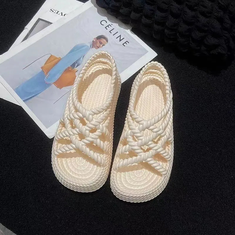 Women's beige PVC sandals with sunflower decoration and non-slip soles