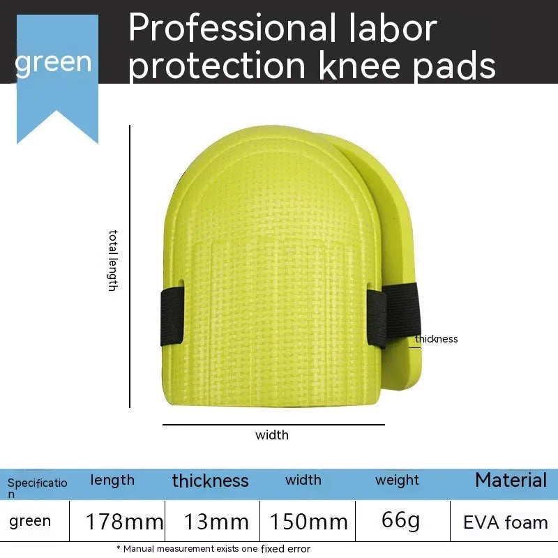 A pair of thick EVA foam kneepads in blue, shown on a hard floor surface.