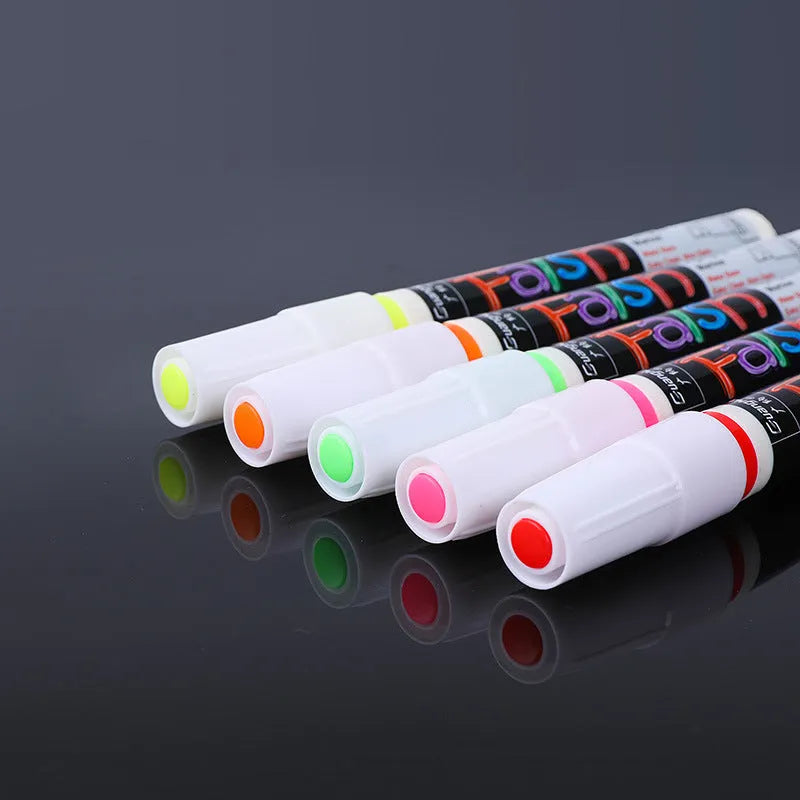 Electronic fluorescent board highlighter with oblique pen shape showing 6mm tip and plastic shell construction