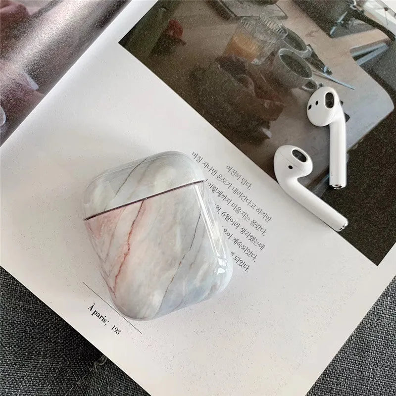 White marble pattern hard PC protective cover for Apple AirPods charging case