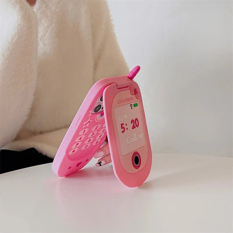 Light pink silicone flip phone case with mirror for iPhone models