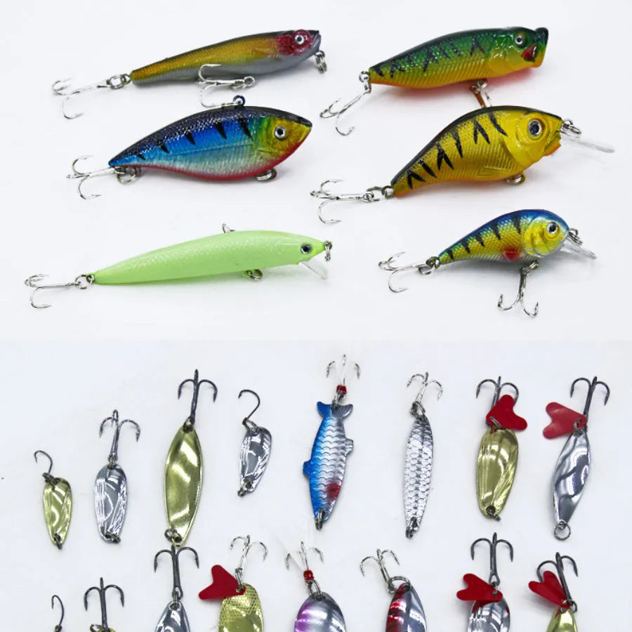 132-piece fishing lure suit set with soft baits in rose red treasure colour