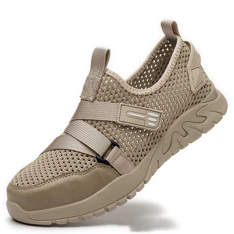 Men's grey safety work shoes with anti-smash, anti-puncture and insulation features for industrial protection