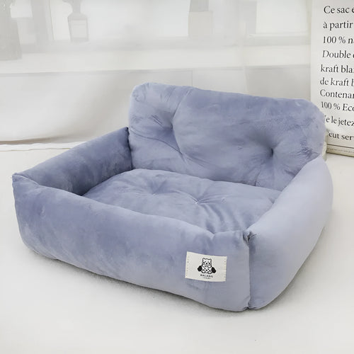 Car-mounted cloth pet travel basket in blue plaid or grey, small and large size options for dogs
