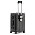 Aluminium frame ABS PC trolley case in avocado green with universal wheels and a USB port.