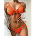 Women's army green drawstring bikini swimsuit set with triangle top and briefs