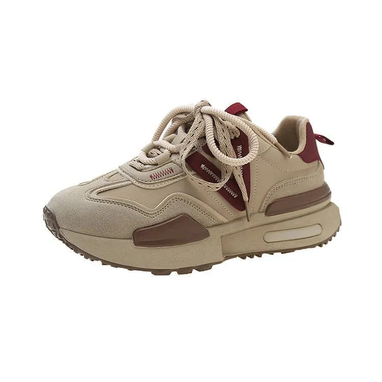 Women's black retro platform sports shoes with round toe and front lace-up closure.