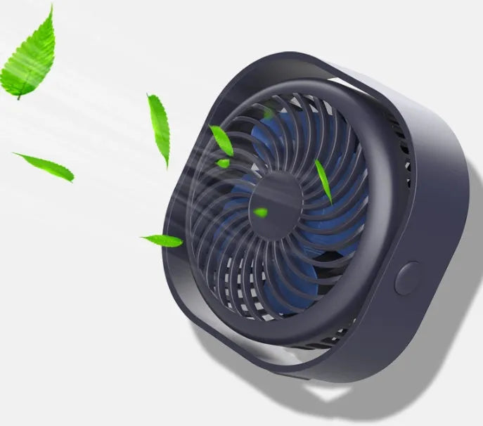USB charging portable desk fan with plastic blades and rotary switch in blue colour option