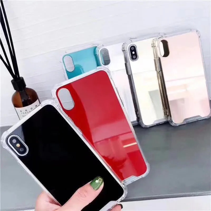 Mirrored back protective TPU case for iPhone on a table