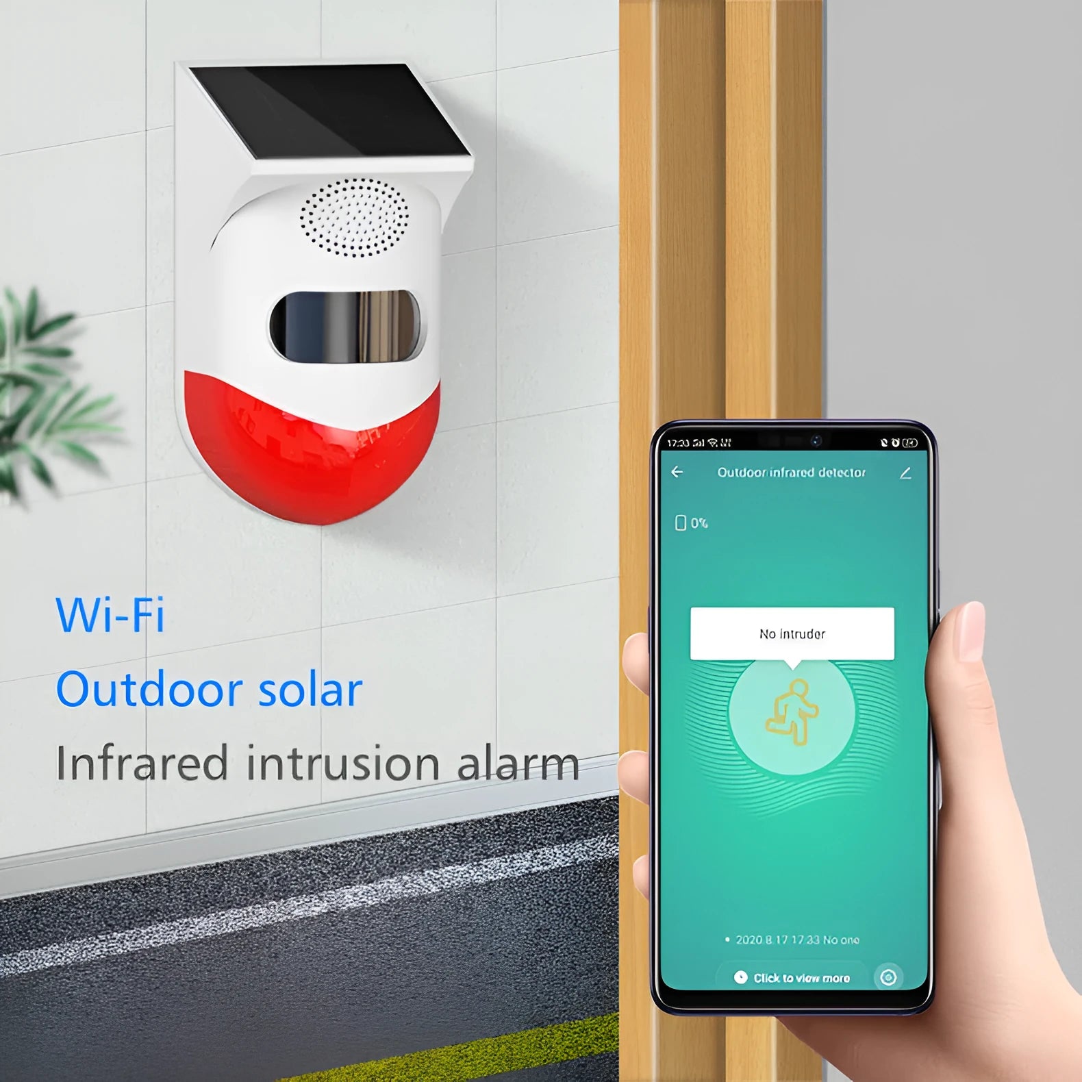 Solar-powered infrared security alarm with GSM wireless communication for outdoor property protection