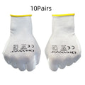White PU coated labour gloves showing textured palm and flexible design, laid flat.