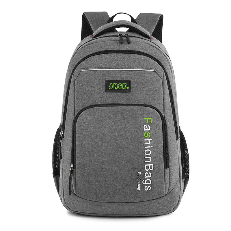 Large black nylon backpack showing multiple compartments and breathable shoulder straps