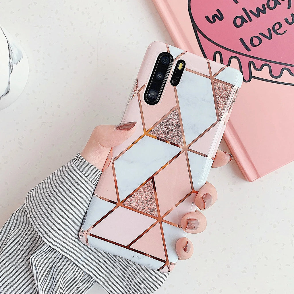 Electroplated marble mobile phone case in various colours for Huawei and Samsung smartphones