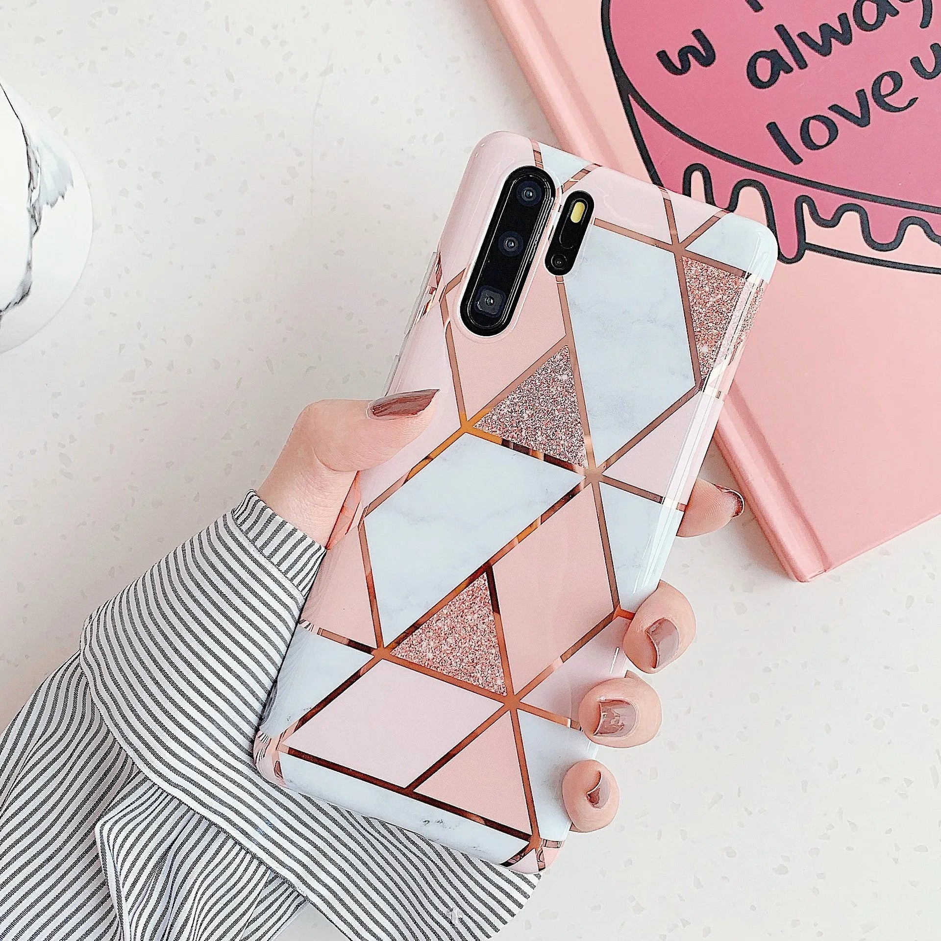 Electroplated marble mobile phone case in various colours for Huawei and Samsung smartphones