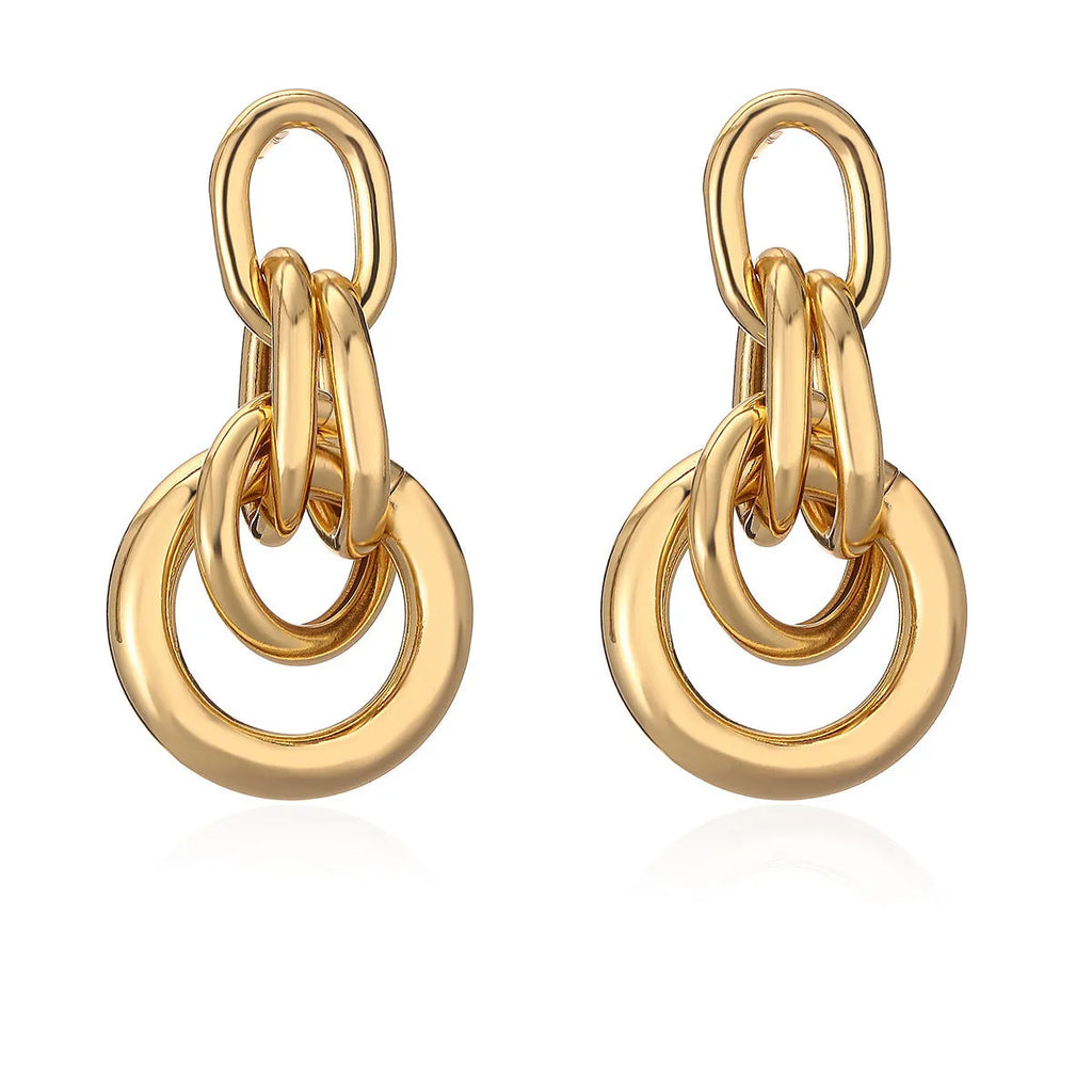 Geometric gold irregular earrings with asymmetrical copper alloy design for women