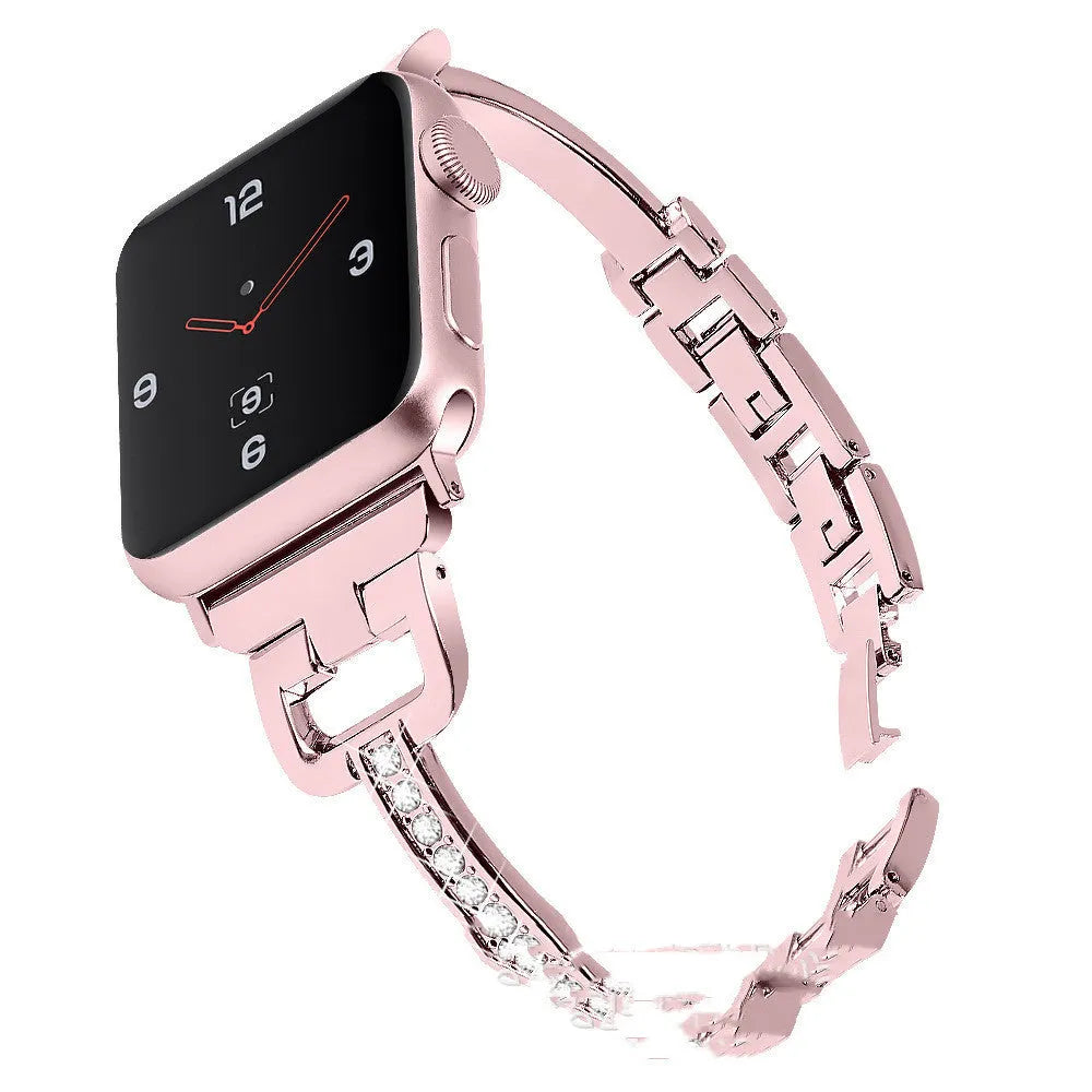 D-shaped metal diamond cut Apple Watch compatible strap in six colour options