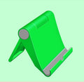 Black folding mobile phone and tablet stand with multi-angle adjustment on wooden table
