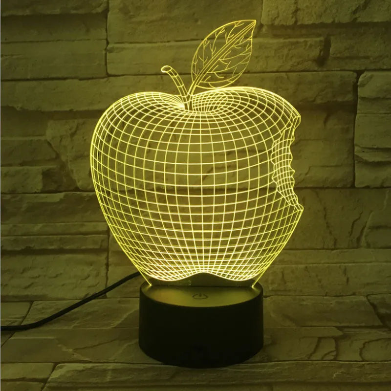3D fruit colourful night light with acrylic shade and touch control showing seven colour LED illumination
