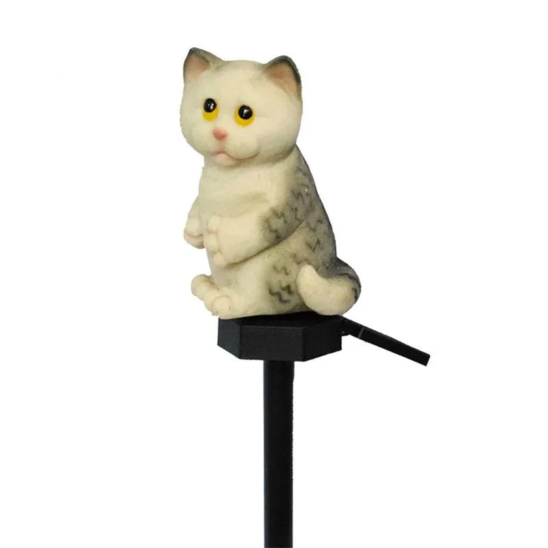Brown and grey cat-shaped solar lawn light for garden decoration