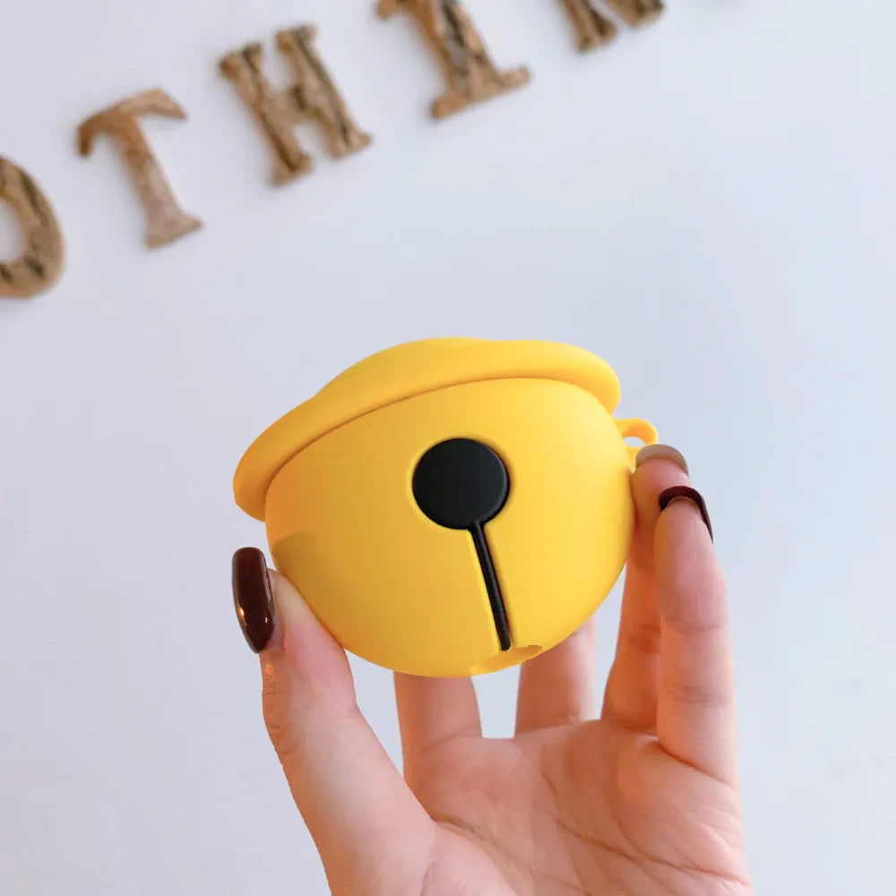 Yellow bell-shaped silicone protective case for AirPods 1 and 2 generation headphones.