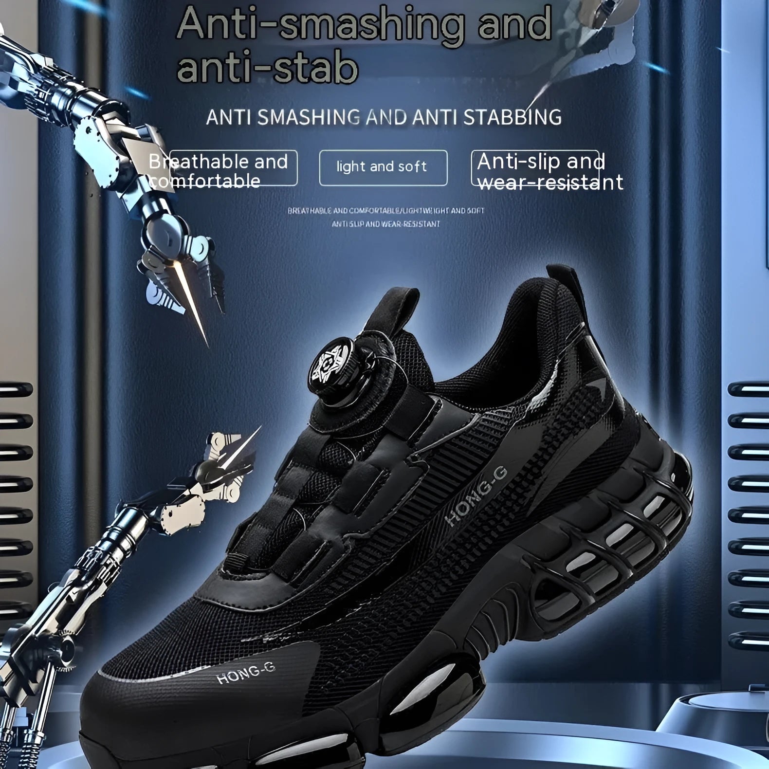 Lightweight black anti-smash anti-stabbing work safety shoe with laces and steel toe cap