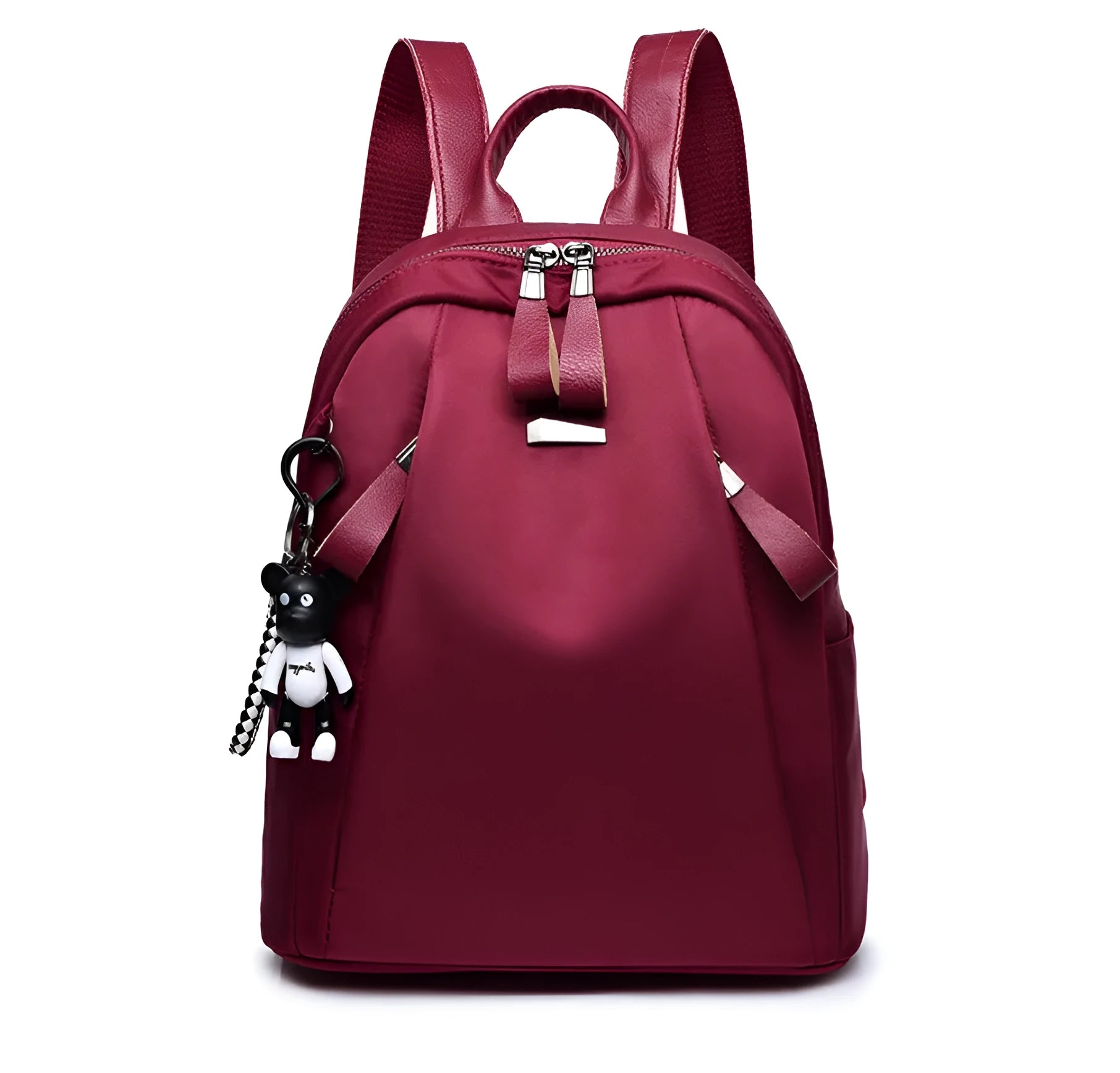 Medium square Oxford cloth rucksack in black with double straps and a front digging bag.