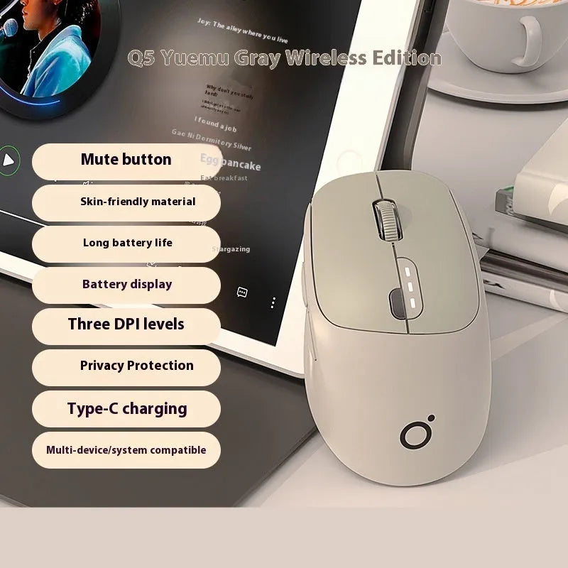 Mute wireless Bluetooth mouse in Matcha Green colour with five-button layout on office desk