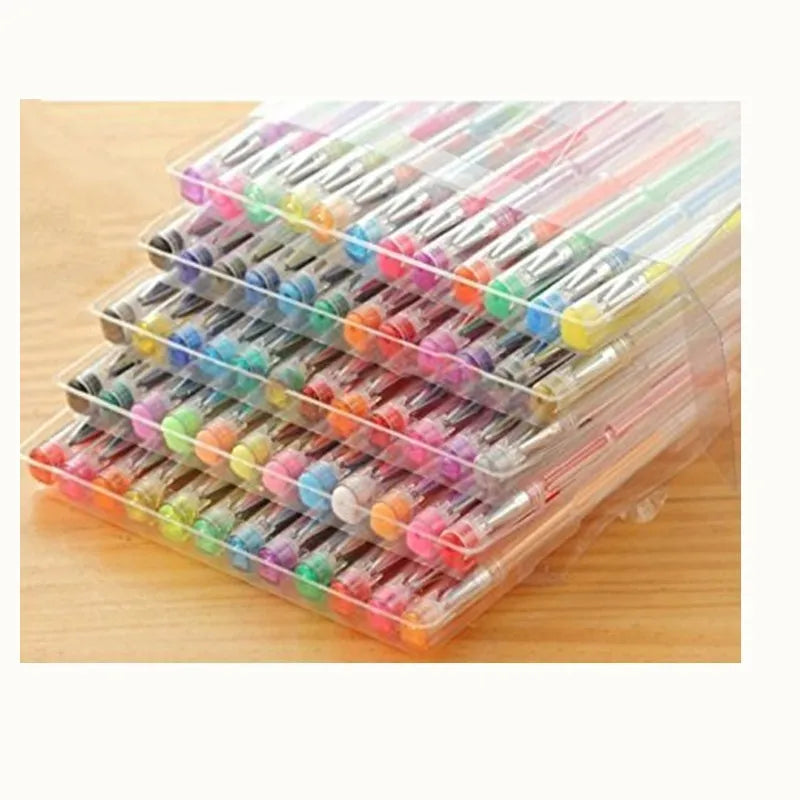 100 colour gel pen set with plastic barrels, 15cm long with 0.5-1mm tip options for watercolour effects