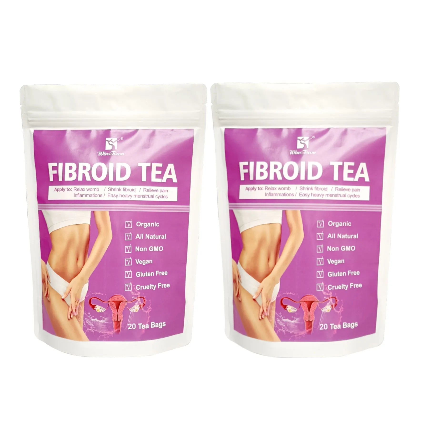 Pack of C83 Winstown Fibroid Herbal Tea bags on a dry surface.