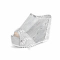 Women's Korean chunky platform sandals with hollowed-out heel and lace-up design in black, gold or silver