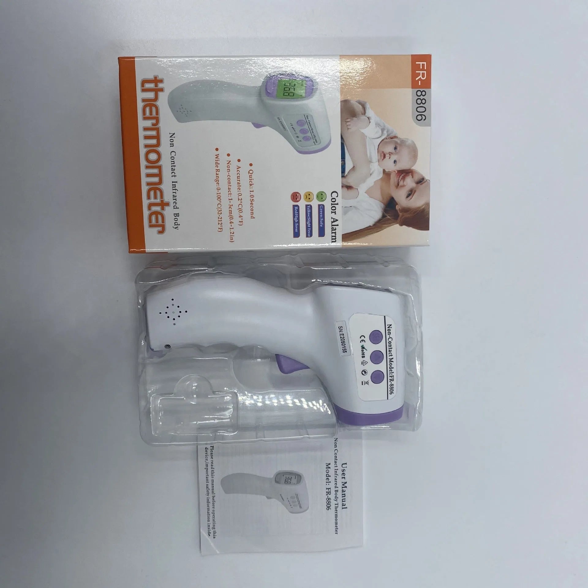 White handheld digital thermometer for non-contact temperature measurement