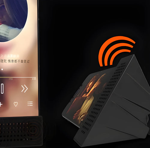 Mini desktop phone amplifier bracket for iPhones in black, blue, pink and orange colour options