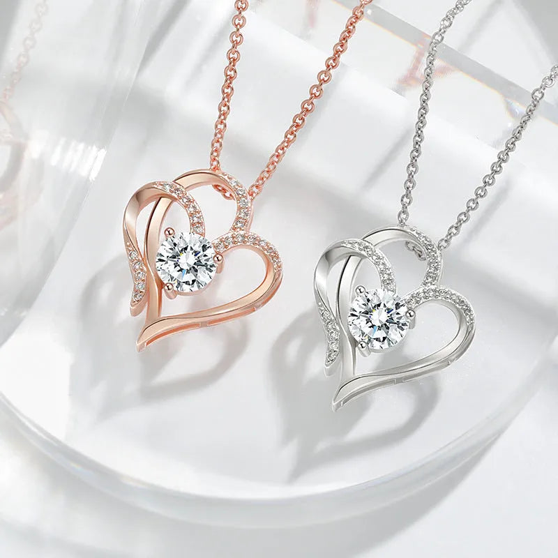 Women's heart-shaped 925 silver necklace in rose gold, white gold, or yellow gold plating