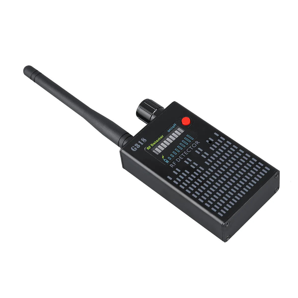 Black G318 aluminium bug detector for hidden camera scanning in public venues