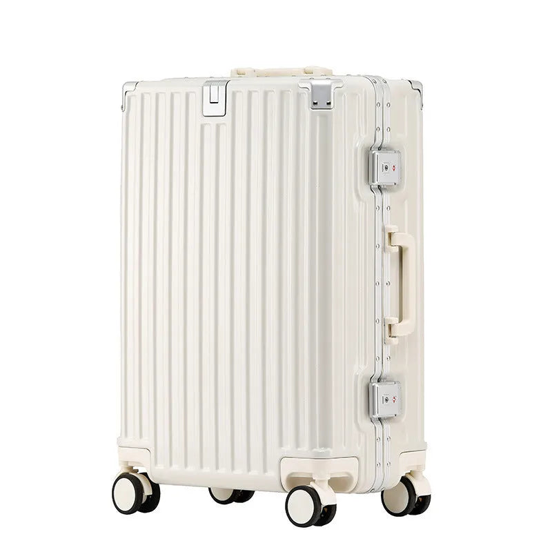 Aluminium frame ABS PC trolley case in avocado green with universal wheels and a USB port.