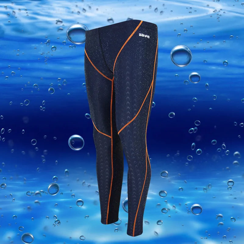 Men's nylon cropped swimming trunks in black with green line pattern