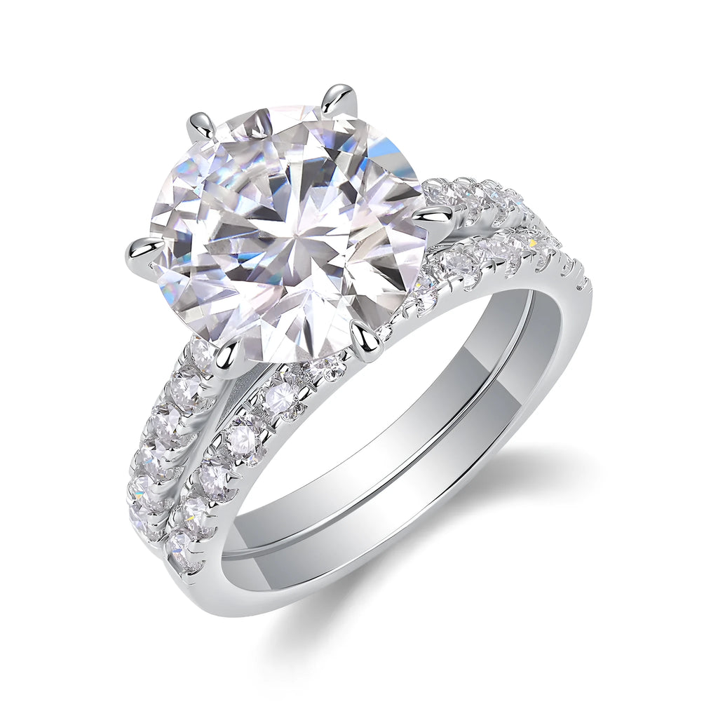 5-carat moissanite diamond look ring set S925 silver platinum plated with GRA certificate gift box
