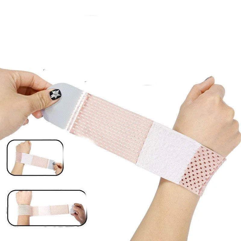 Breathable athletic wristguards in pink, black, and grey colours with elastic wrist support