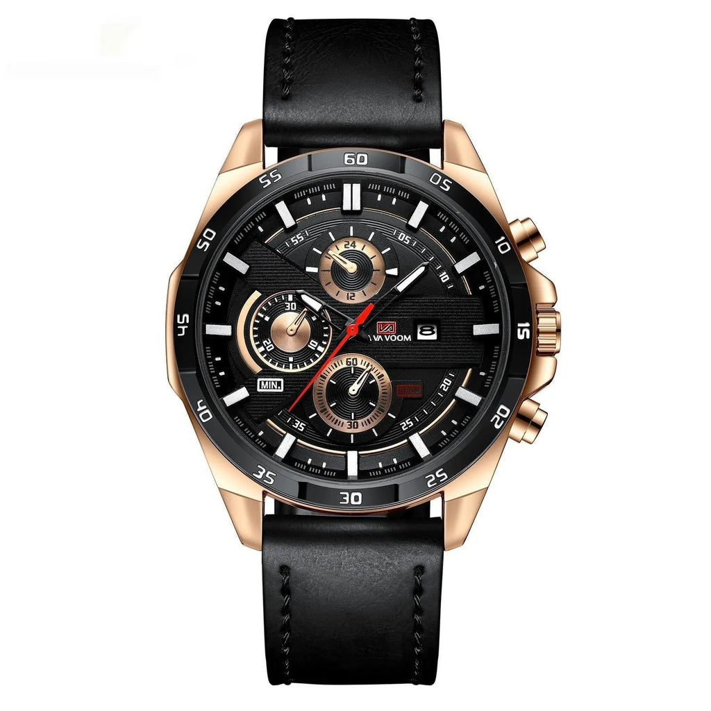 Men's casual quartz watch with waterproof construction and calendar function in multiple colour options