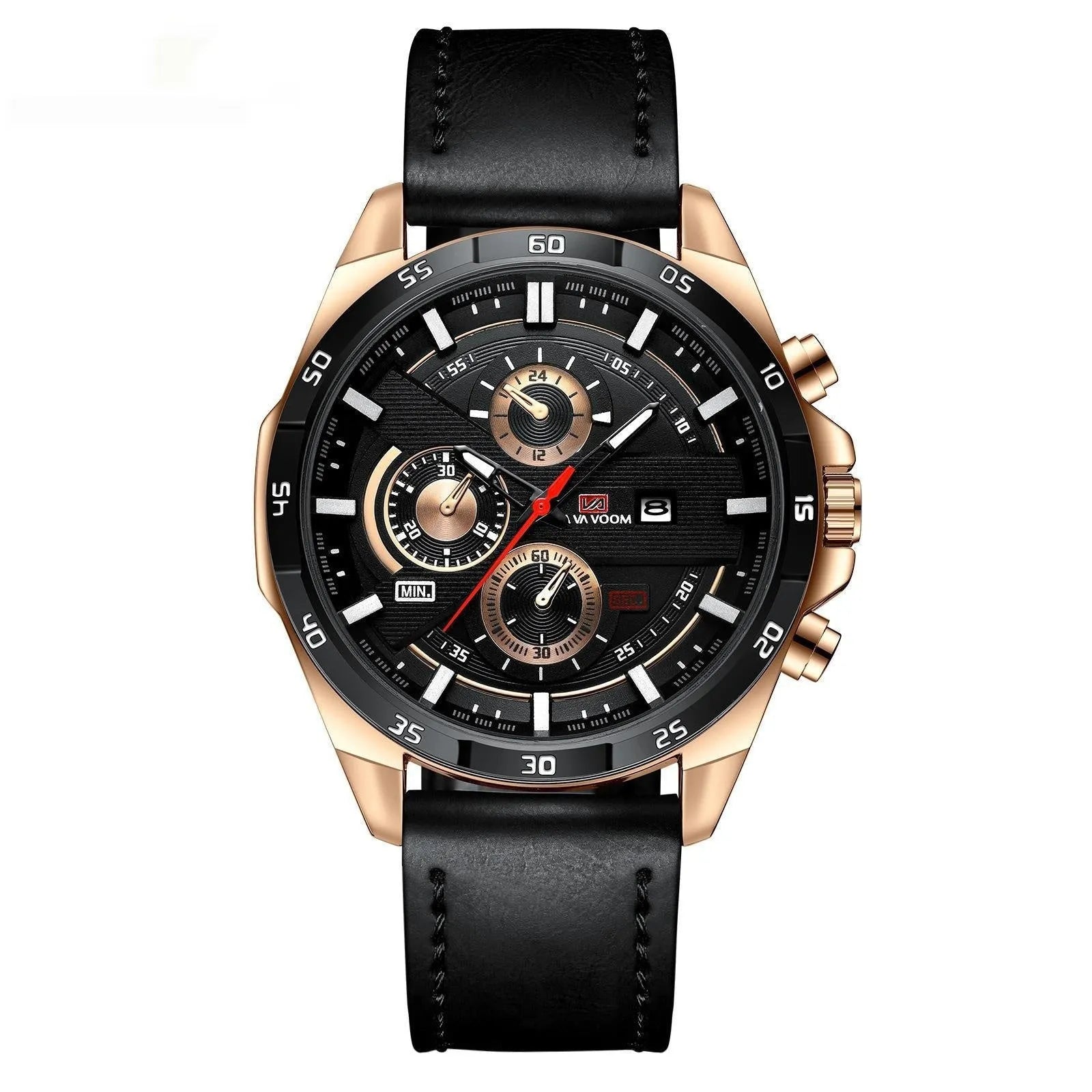 Men's casual quartz watch with waterproof construction and calendar function in multiple colour options